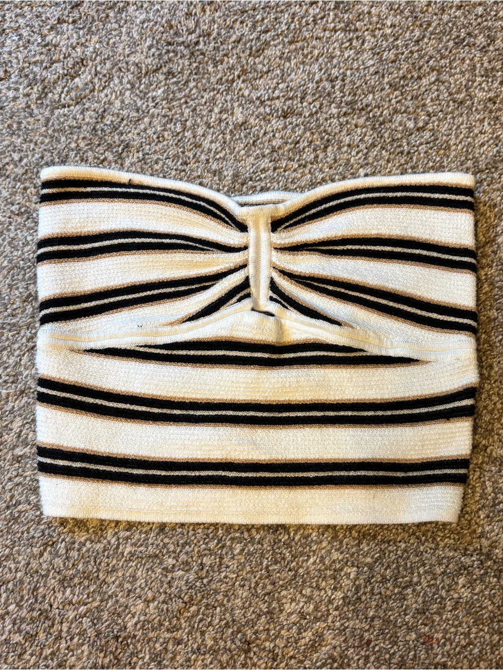 American Eagle Outfitters Cream and Black Striped Tube Skirt with Front Gather